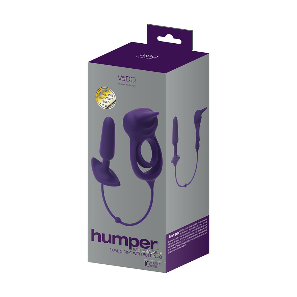 VeDO Humper Rechargeable Dual Cock Ring and Plug - Purple